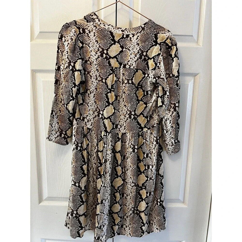 Maeve Anthropologie Juno Snake Animal‎ Print Beige Pleated Dress Size S